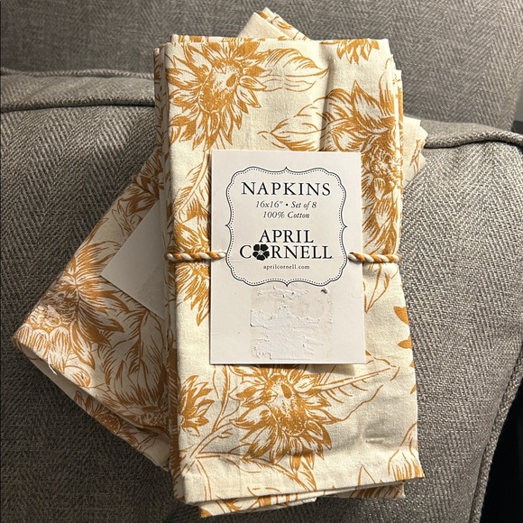 April Cornell Sunflower Print Napkins in Cream and Gold - Picture 1 of 2
